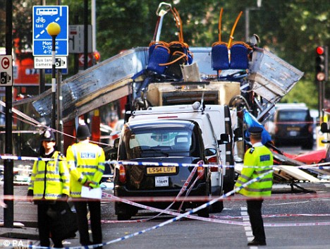 Tavistock bombing: The remains of the bus after the terrorist attack