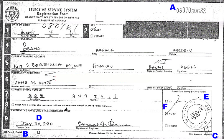 Obama Selective Service Registration form