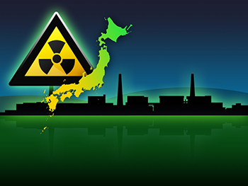 Japan map fukushima radioactivity sign illustration