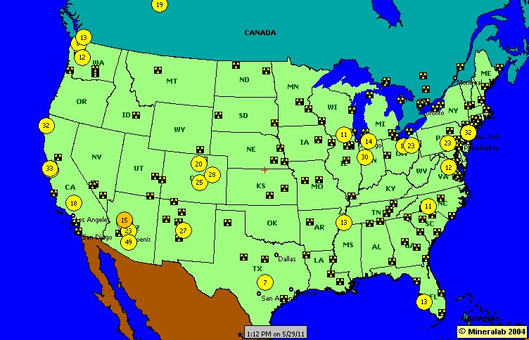 Radiation Network map of USA on May 29 2011